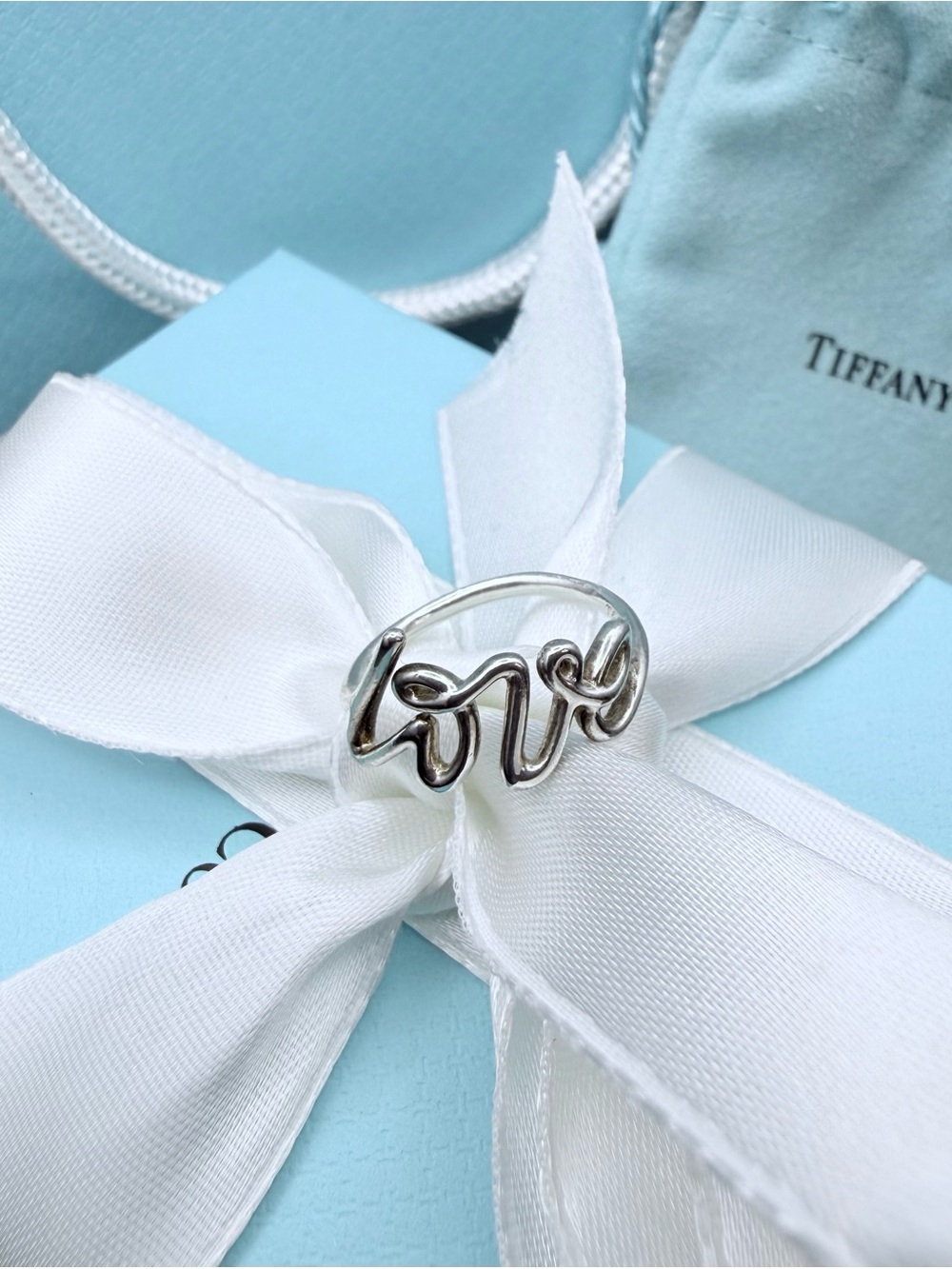 Tiffany & Co Paloma Picasso Graffiti Love Ring Sterling Silver Size 4.5